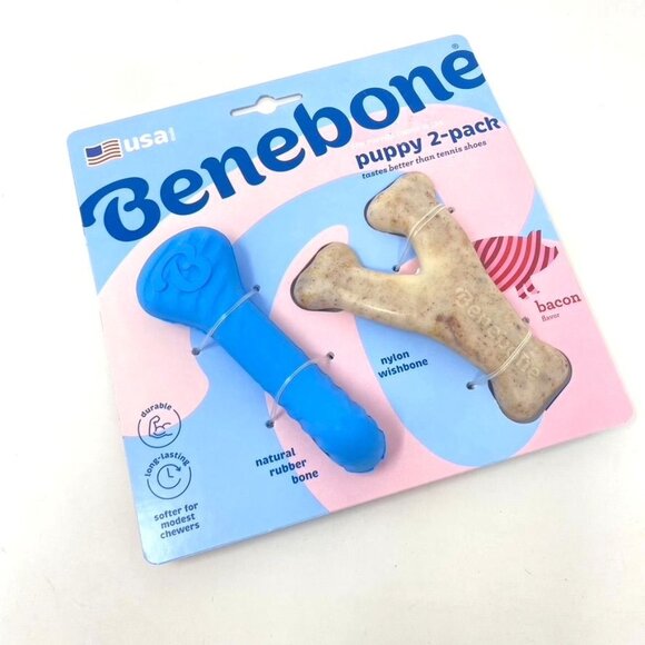 Benebone Rubber and Nylon Puppy Dog Chew Toy Small Bacon Flavored Made In USA - Picture 2 of 6
